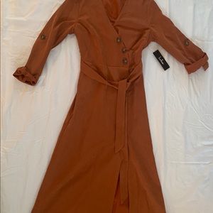 LULUs Long sleeve Burnt orange midi length dress